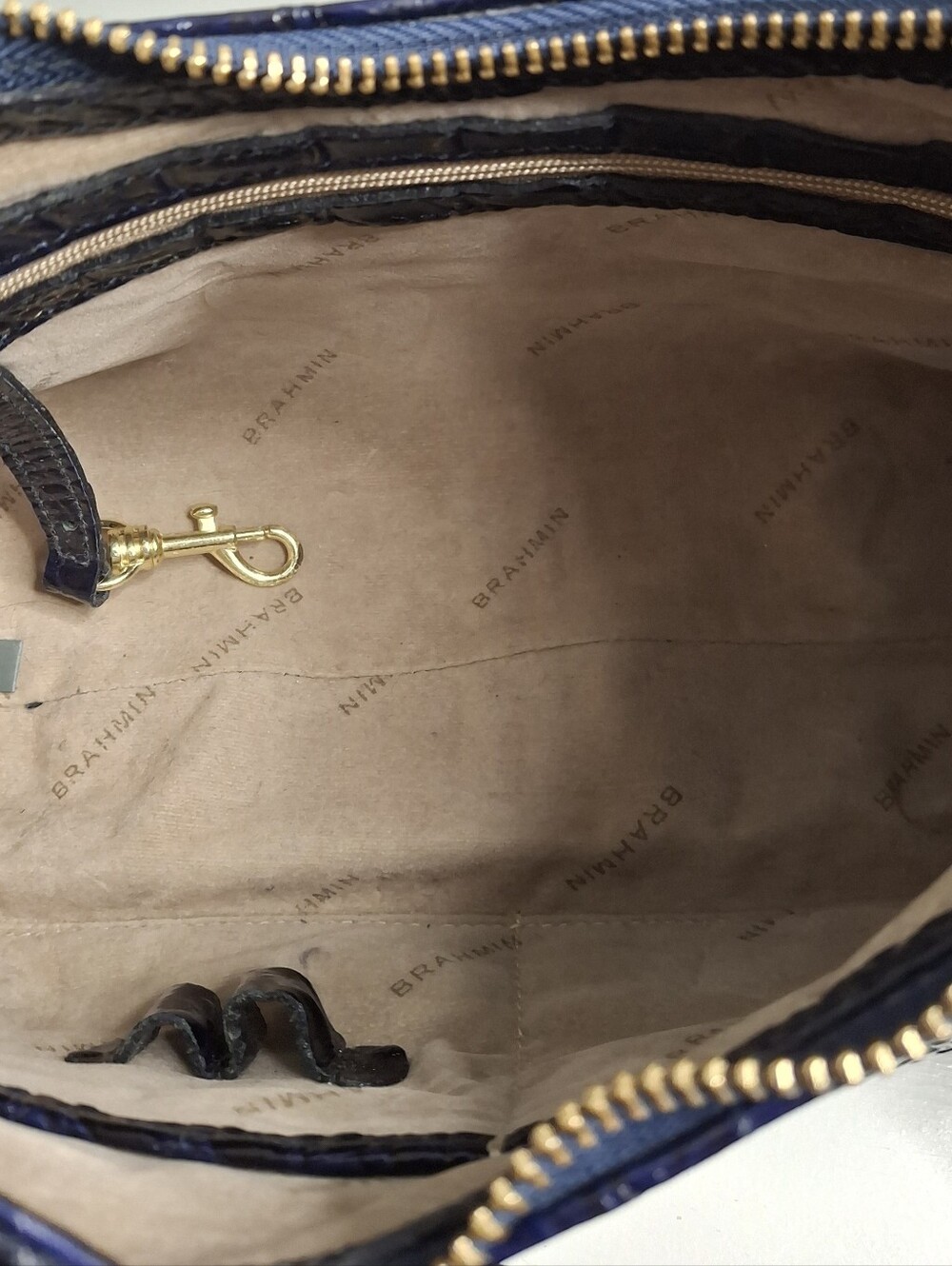 Brahmin Deep Cobalt Blue Melbourne Croc Embossed Leather Shoulder Bag - Picture 4 of 8
